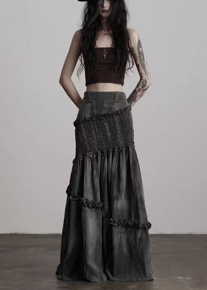 Französische graue Rüschen-Patchwork-Baumwollröcke, Frühling