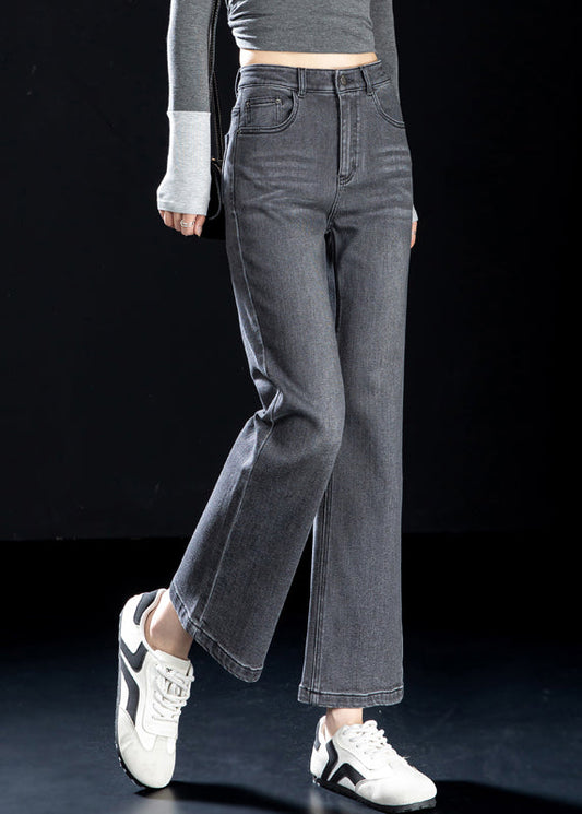 French Grey Silm Fit Denim Crop Pants Spring
