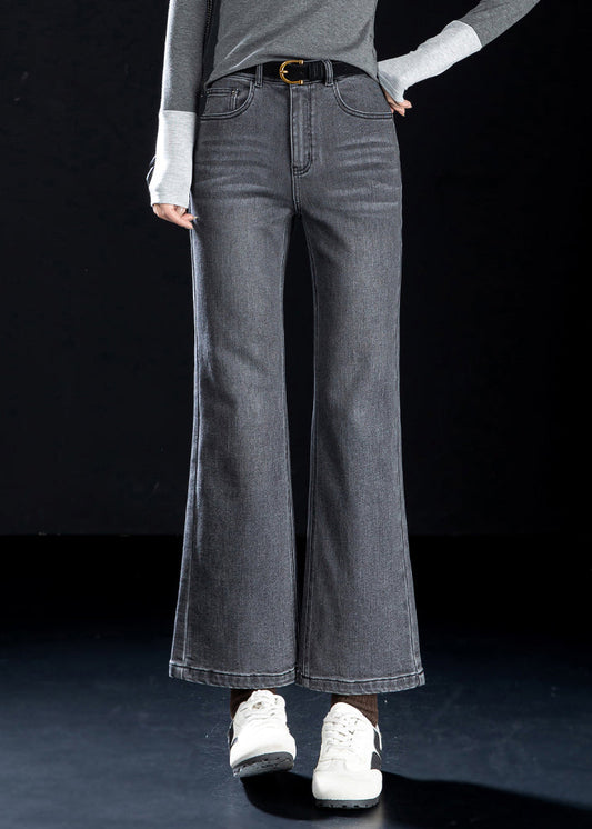 French Grey Silm Fit Denim Crop Pants Spring