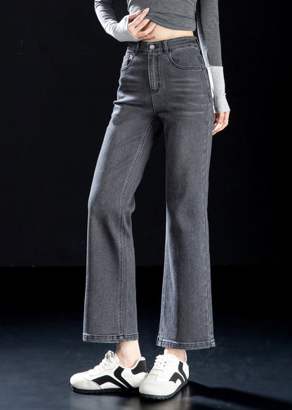 French Grey Silm Fit Denim Crop Pants Spring