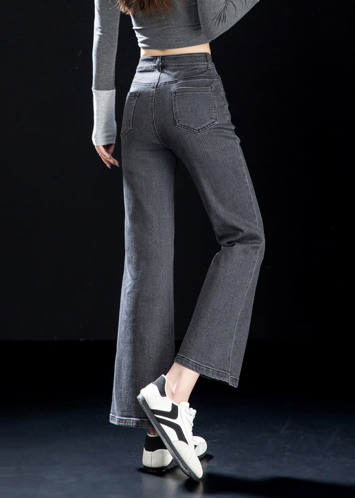 French Grey Silm Fit Denim Crop Pants Spring