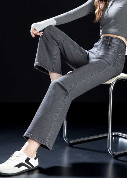 French Grey Silm Fit Denim Crop Pants Spring