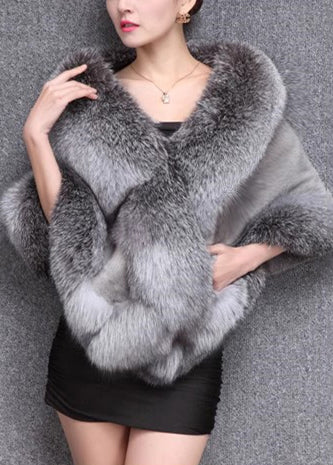 French Grey Warm Faux Fox Fur Ladies' Shawl Winter