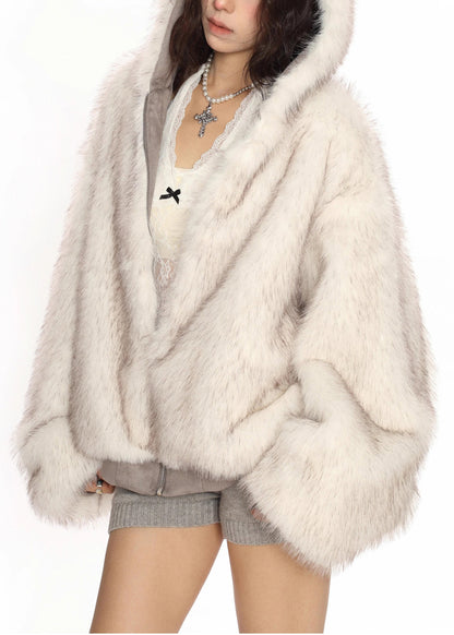 Abrigos de invierno con capucha de ante sintético en gris francés para usar por ambos lados