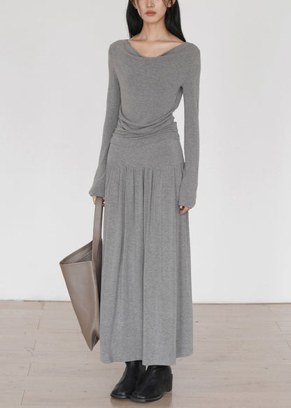 French Grey Wrinkled Cotton Two-Piece Set Long Sleeve