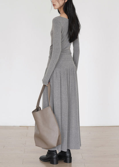 French Grey Wrinkled Cotton Two-Piece Set Long Sleeve