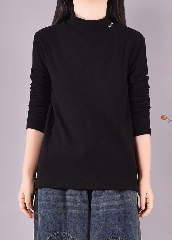 French High Neck Spring top silhouette pattern Black shirts - SooLinen