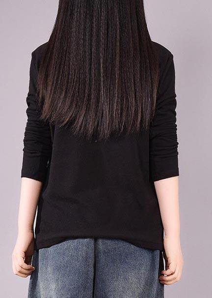 French High Neck Spring top silhouette pattern Black shirts - SooLinen