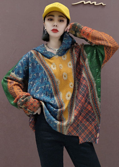 Französischer Strickpullover mit Kapuze und Print, Oberteile für den Winter