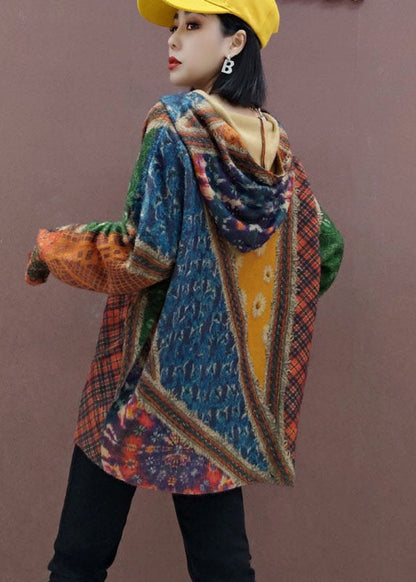 Französischer Strickpullover mit Kapuze und Print, Oberteile für den Winter