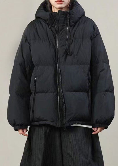 Französisch Khaki Kapuzentaschen Dicke Entendaunen Pufferjacke Winter