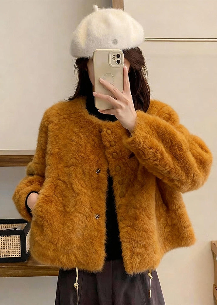 Französische Khaki-Winterjacken aus dicker Wolle mit Rundhalsausschnitt