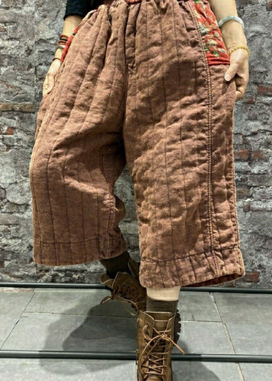 Französische Khaki Patchwork Feine Baumwolle gefüllte Hose Winter
