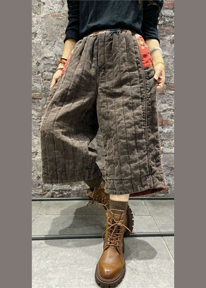 Französische Khaki Patchwork Feine Baumwolle gefüllte Hose Winter