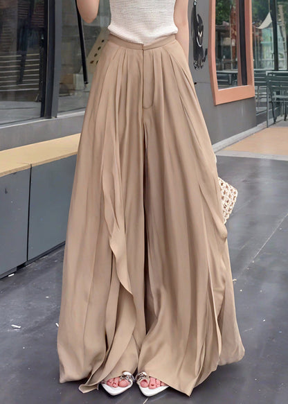 Französische Khaki Rüschen-Patchwork-Baumwollhose mit weitem Bein für den Sommer