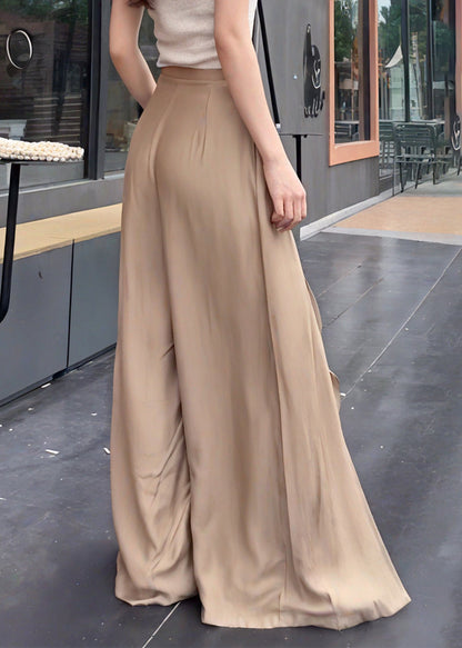 Französische Khaki Rüschen-Patchwork-Baumwollhose mit weitem Bein für den Sommer