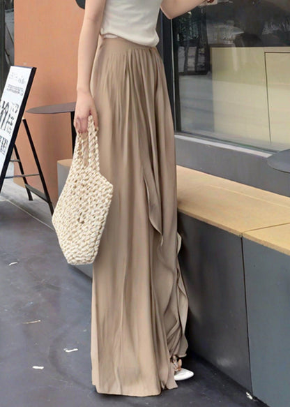 Französische Khaki Rüschen-Patchwork-Baumwollhose mit weitem Bein für den Sommer