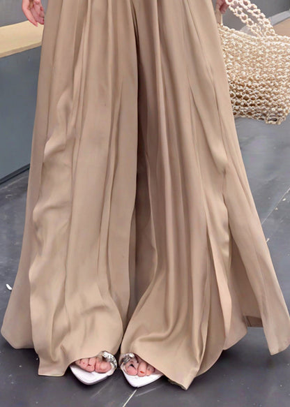 Französische Khaki Rüschen-Patchwork-Baumwollhose mit weitem Bein für den Sommer