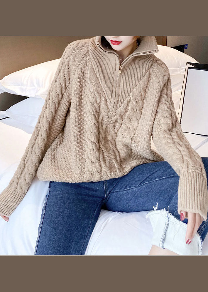 French Khaki warmer Patchwork Strickpullover Frühling