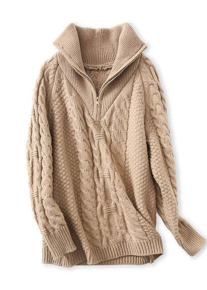 French Khaki warmer Patchwork Strickpullover Frühling