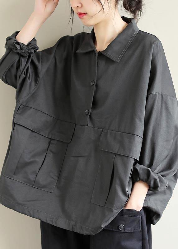 French Lapel Patchwork Spring Clothes For Women Photography Gray Blouses - SooLinen