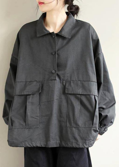 French Lapel Patchwork Spring Clothes For Women Photography Gray Blouses - SooLinen