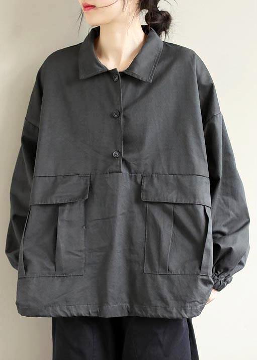 French Lapel Patchwork Spring Clothes For Women Photography Gray Blouses - SooLinen