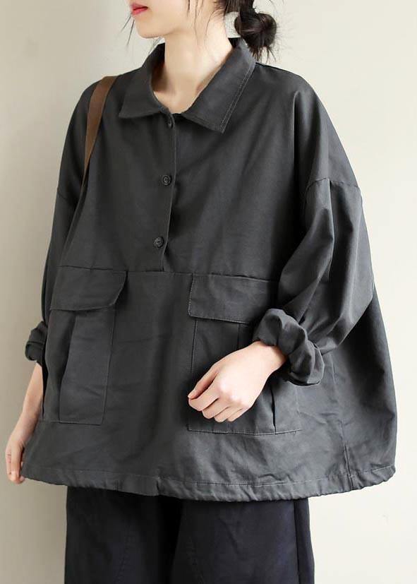 French Lapel Patchwork Spring Clothes For Women Photography Gray Blouses - SooLinen