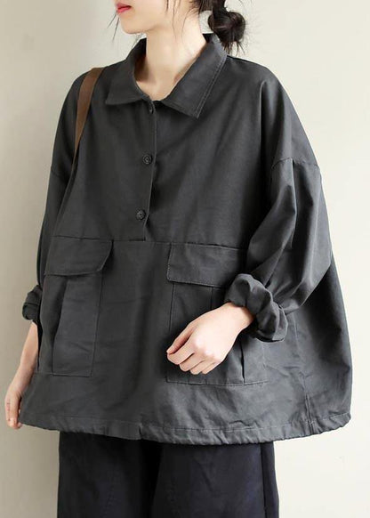 French Lapel Patchwork Spring Clothes For Women Photography Gray Blouses - SooLinen