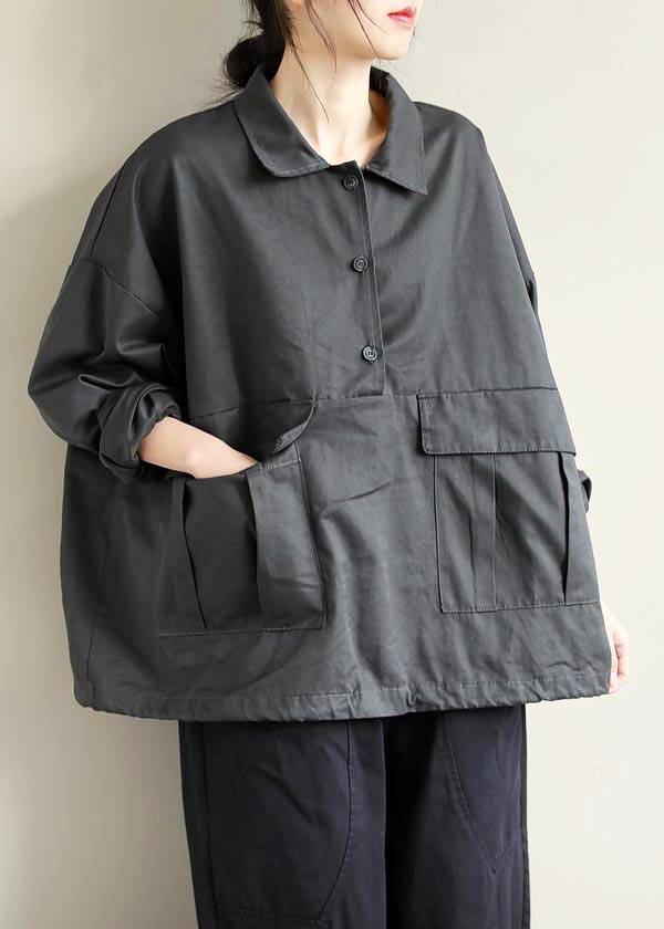 French Lapel Patchwork Spring Clothes For Women Photography Gray Blouses - SooLinen