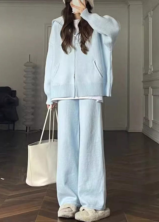 French Lavender Zip Up Cozy Knit Two Pieces Set Winter