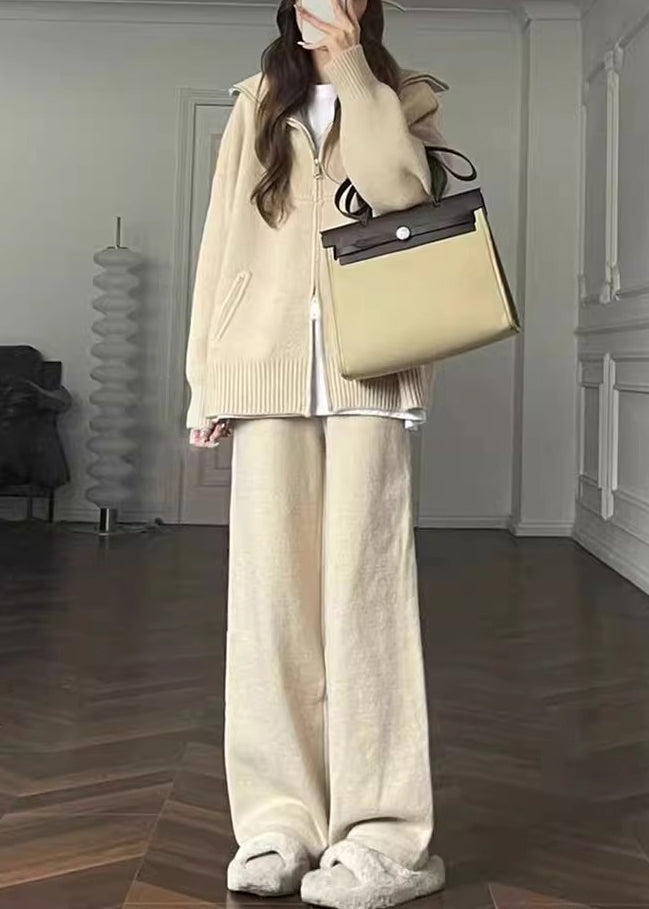 French Lavender Zip Up Cozy Knit Two Pieces Set Winter