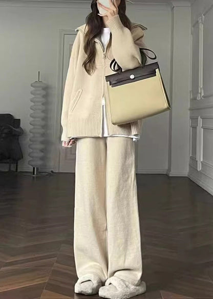 French Lavender Zip Up Cozy Knit Two Pieces Set Winter