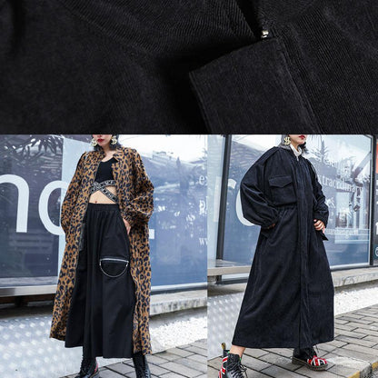 French Leopard Plus Size trench coat Gifts zippered fall coat - SooLinen