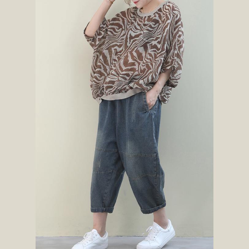 French Leopard linen tunic top o neck Batwing Sleeve box shirt - SooLinen