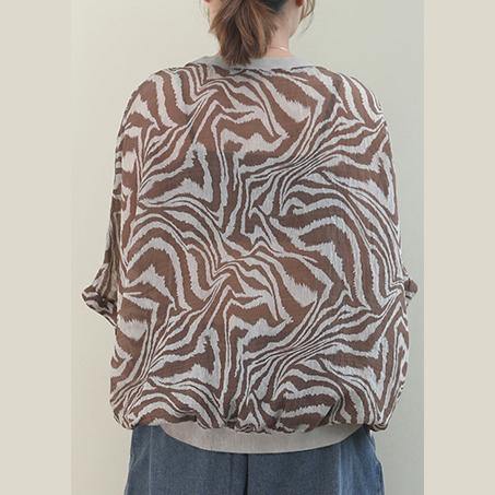 French Leopard linen tunic top o neck Batwing Sleeve box shirt - SooLinen