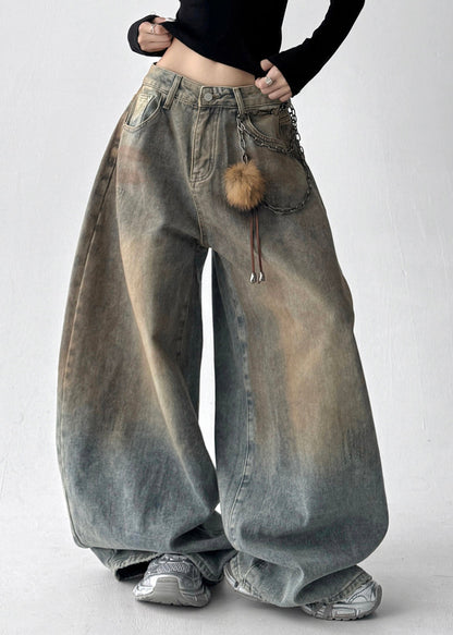 French Light Blue Oversized Denim Wide Leg Pants Spring