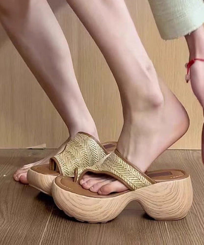 French Light Brown Flip Flops Platform Slide Sandals