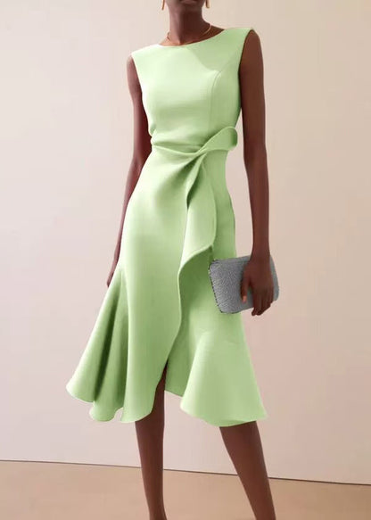 French Light Green Asymmetrical Cotton Dresses Sleeveless