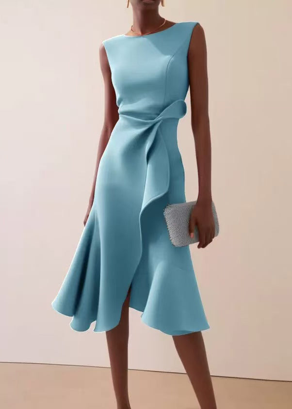 French Light Green Asymmetrical Cotton Dresses Sleeveless