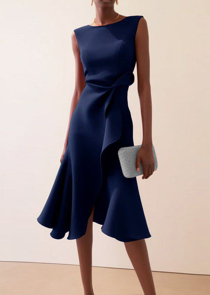 French Light Green Asymmetrical Cotton Dresses Sleeveless