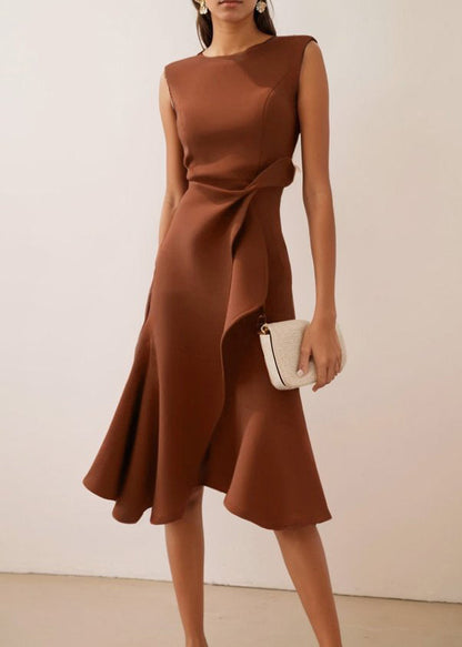 French Light Green Asymmetrical Cotton Dresses Sleeveless