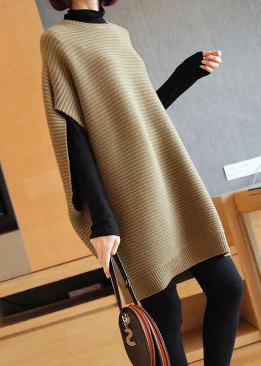 Französische hellgrüne O-Ausschnitt-Mode-Patchwork-Herbst-Strickweste