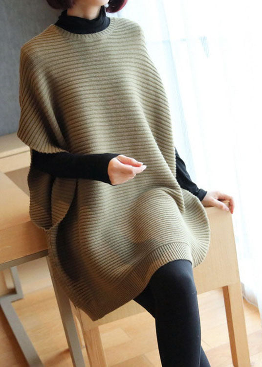 Französische hellgrüne O-Ausschnitt-Mode-Patchwork-Herbst-Strickweste