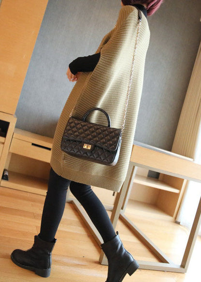 Französische hellgrüne O-Ausschnitt-Mode-Patchwork-Herbst-Strickweste