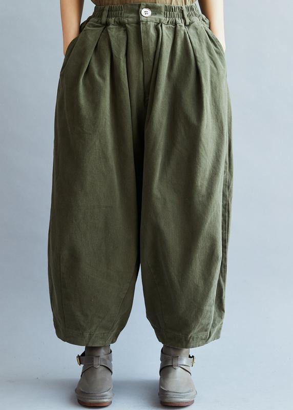 French Loose trousers vintage Arm Green Inspiration Elastic Waist wild pants - SooLinen