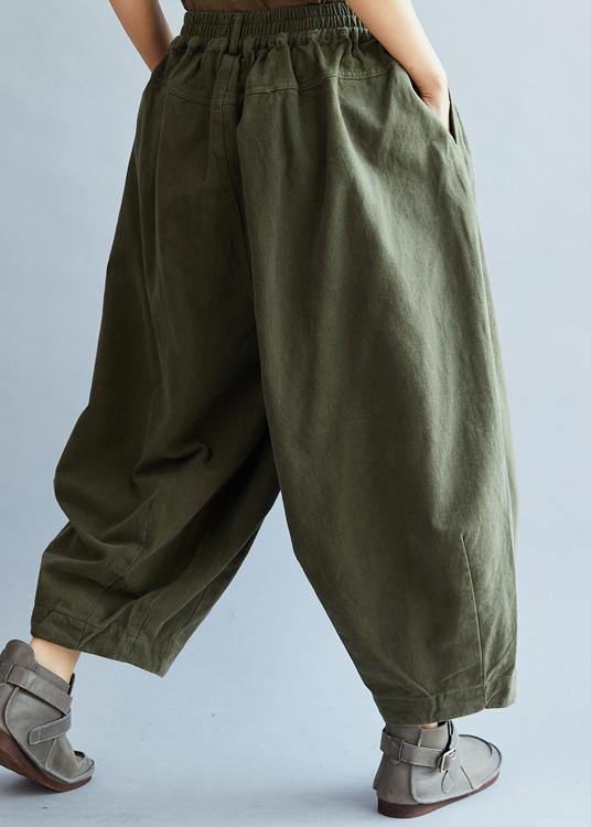 French Loose trousers vintage Arm Green Inspiration Elastic Waist wild pants - SooLinen