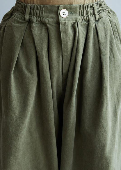 French Loose trousers vintage Arm Green Inspiration Elastic Waist wild pants - SooLinen