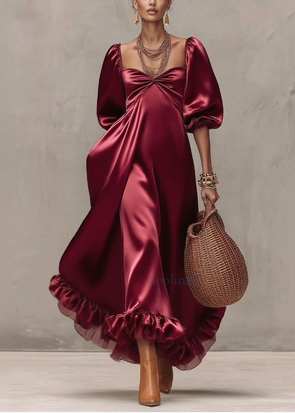 French Mulberry Exra Large Hem Patchwork Silk Party Dresses