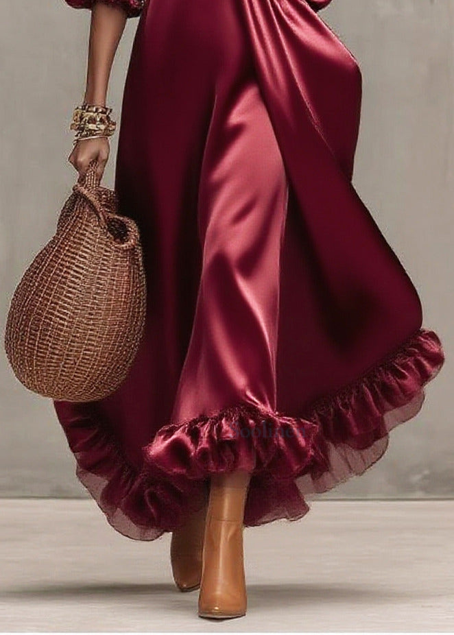 French Mulberry Exra Large Hem Patchwork Silk Party Dresses